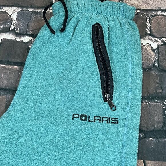 Vintage Polaris Polartec Blue Teal Fleece Sweatpants Snowmobile USA RARE Size M - Picture 2 of 13